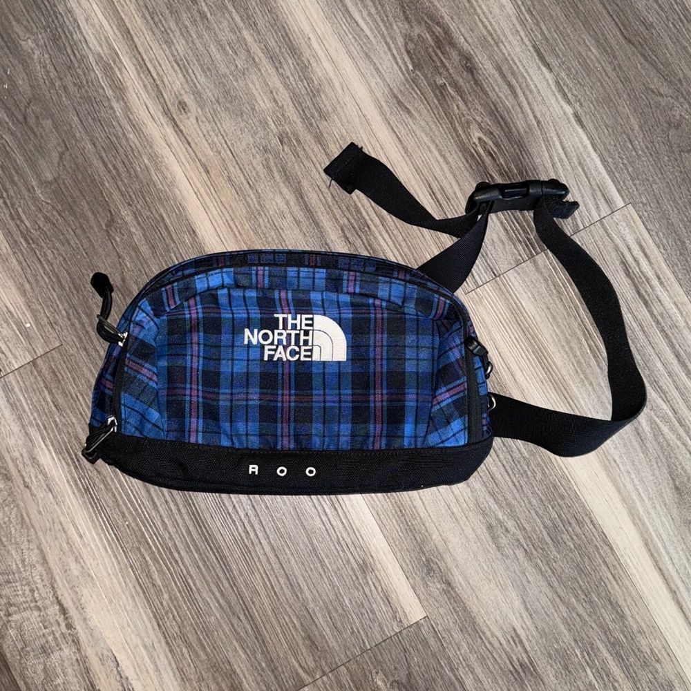 The North Face Black and Blue Plaid Belt Bag